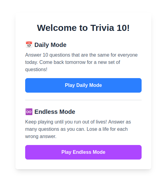 Screenshot of Trivia Ten